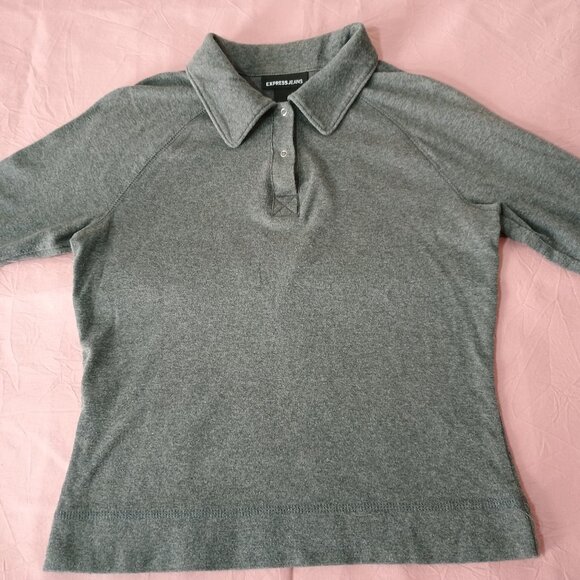Express Jeans Girl Medium Snap Button Shirt Gray L/S 100% Cotton Cute Minimalist - Picture 1 of 6